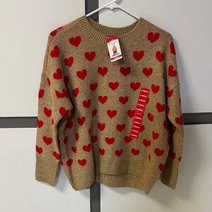 Vince Camuto Tan Sweater with Red Heart Print